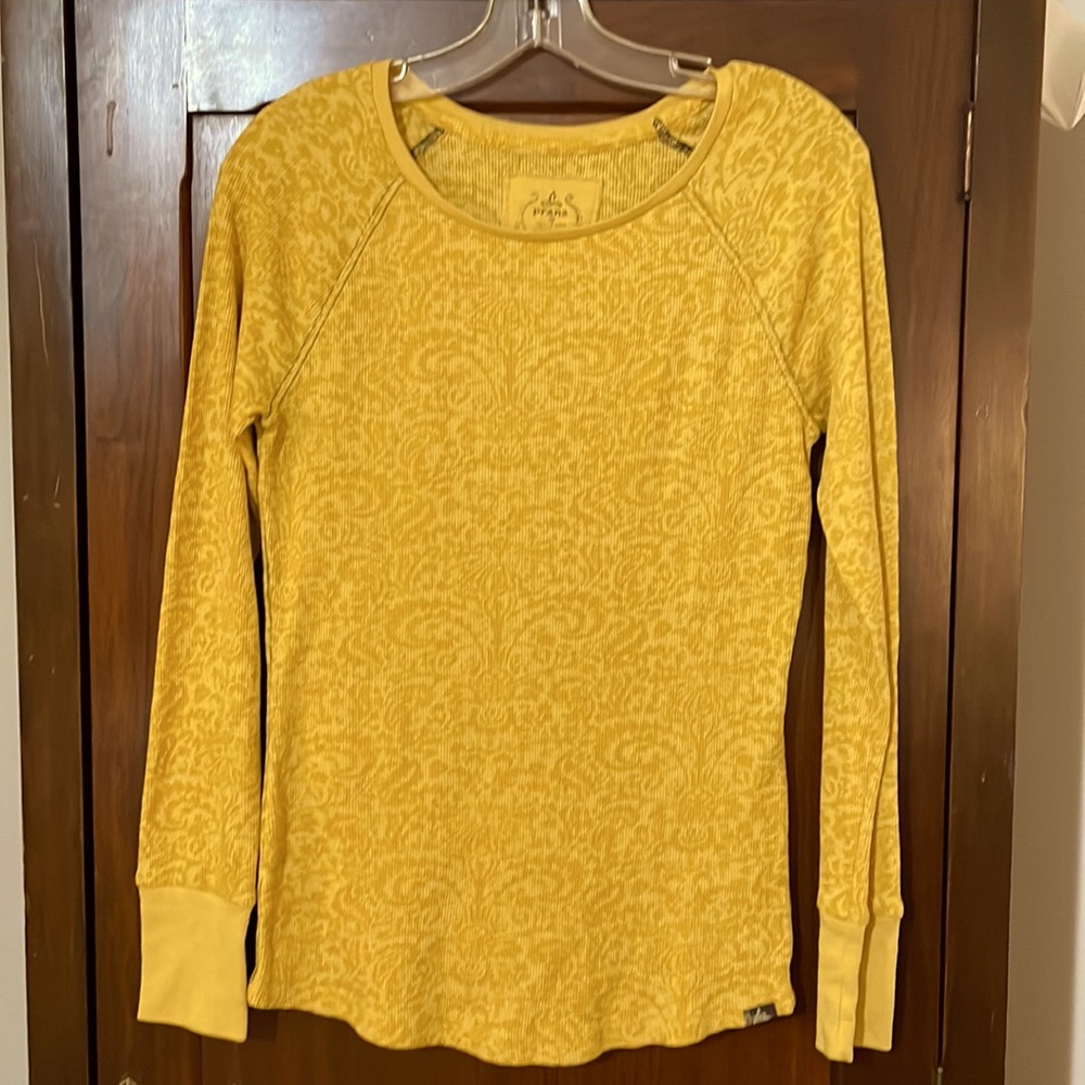 Prana long sleeve thermal style top in mustard color, size Medium